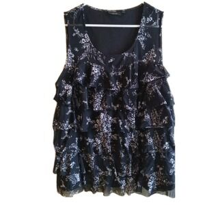 Women's Apt. 9 Sz 1X Black & White floral Tiered Ruffled Seeveless Whimsical Top